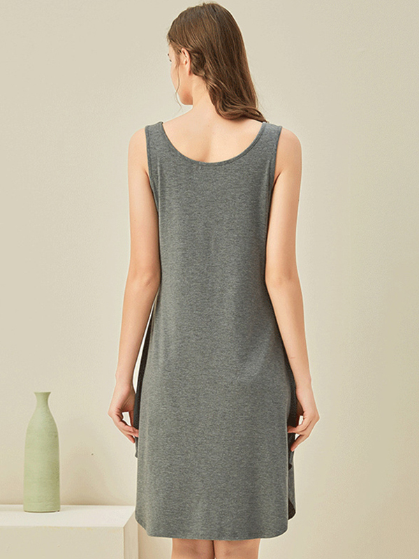 Gray Round Neck Sleeveless Sleepdress