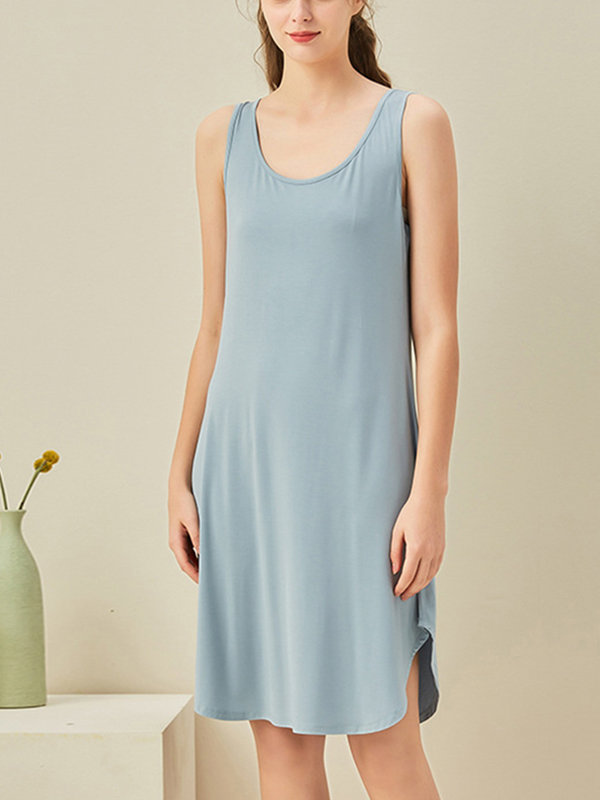 Blue Round Neck Sleeveless Sleepdress