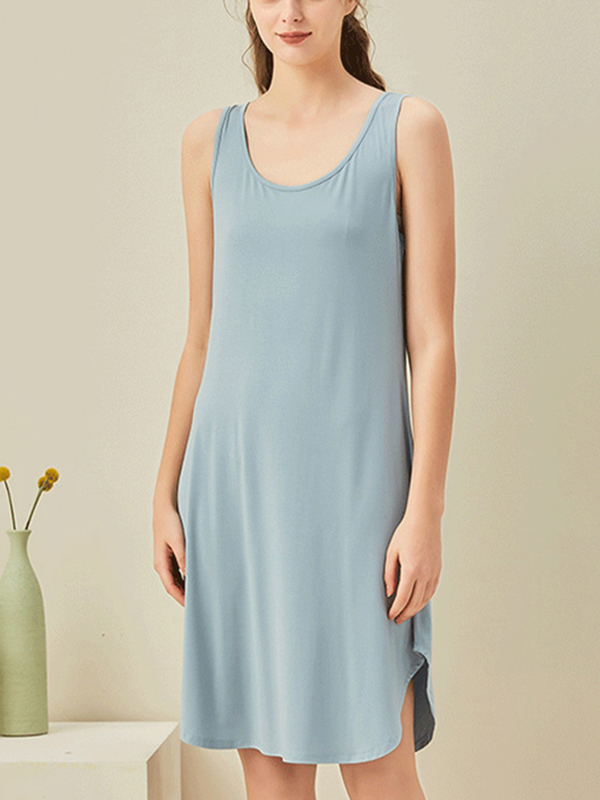 Blue Round Neck Sleeveless Sleepdress