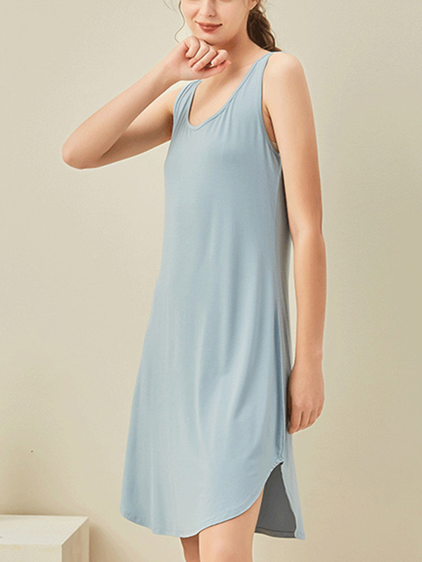 Blue Round Neck Sleeveless Sleepdress