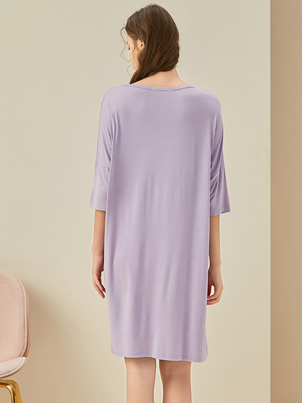 Purple V Neck Half Sleeves Sleepdress