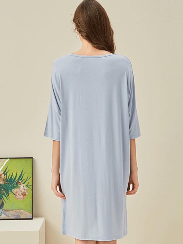 Blue V Neck Half Sleeves Sleepdress