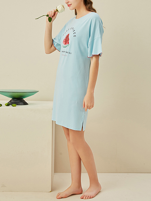 Blue Watermelon Printed Short Sleeves Nightdress