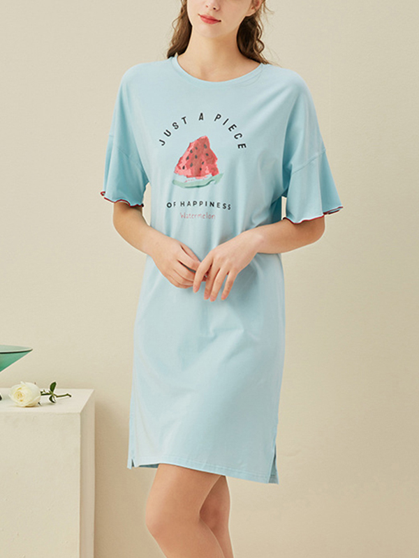 Blue Watermelon Printed Short Sleeves Nightdress