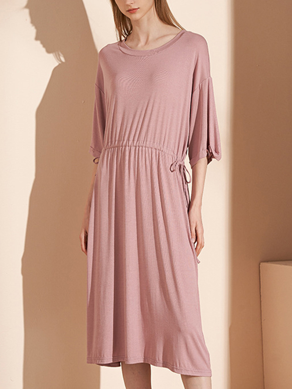 Pink Round Neck Tie Waist Sleepdress