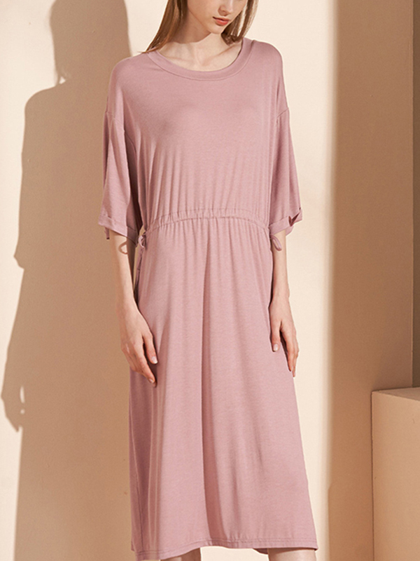 Pink Round Neck Tie Waist Sleepdress