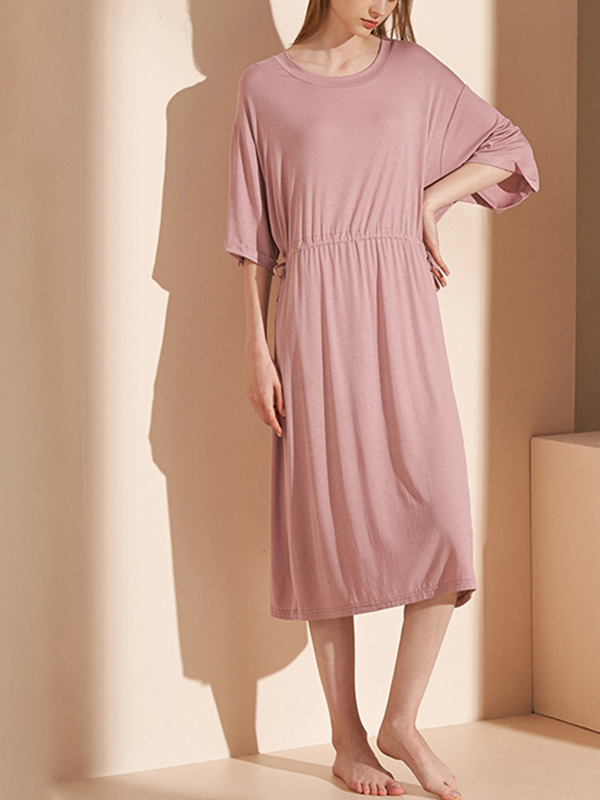 Pink Round Neck Tie Waist Sleepdress