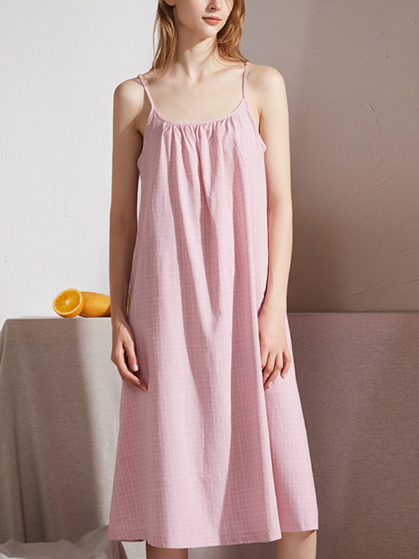 Pink Grid Printed Sleepdress