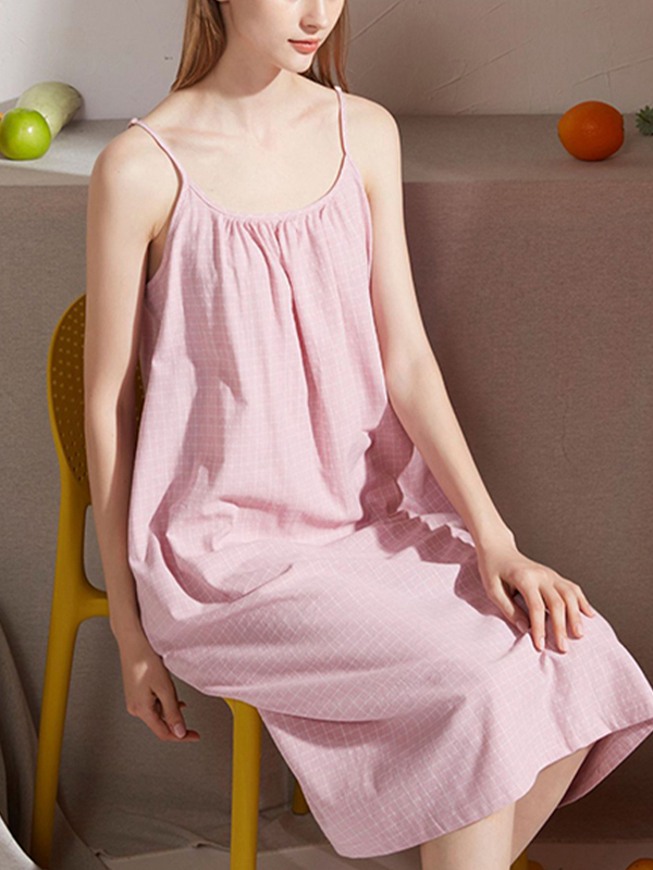 Pink Grid Printed Sleepdress