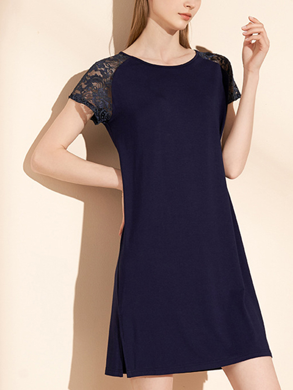 Navy Lace Sleeves Sleepdress