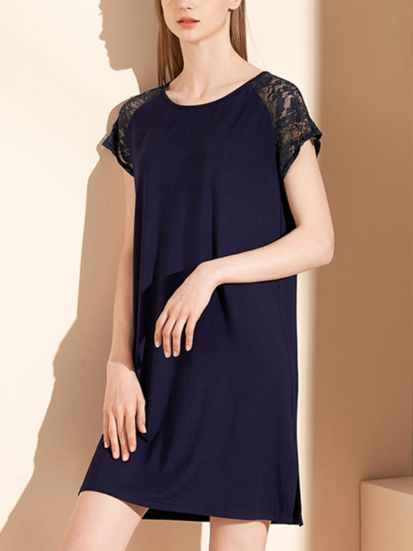 Navy Lace Sleeves Sleepdress