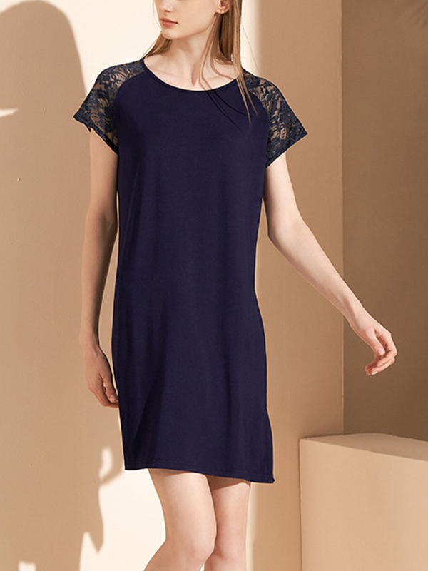 Navy Lace Sleeves Sleepdress