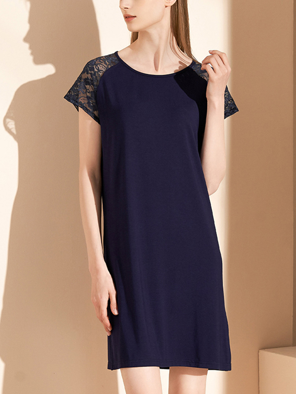 Navy Lace Sleeves Sleepdress