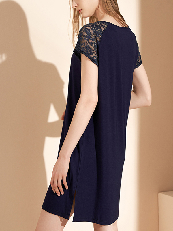 Navy Lace Sleeves Sleepdress