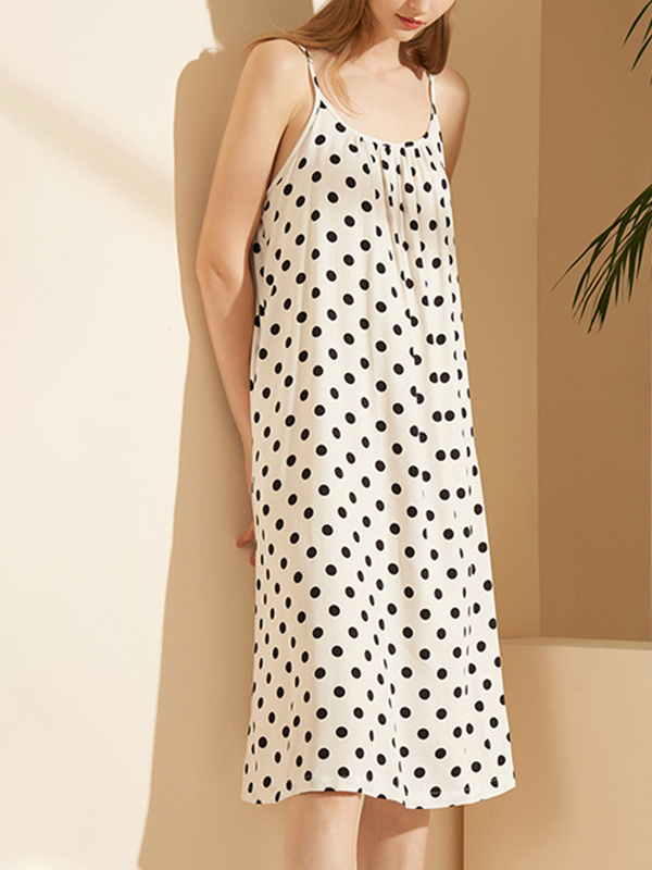 White Polka Dots Printed Sleepdress