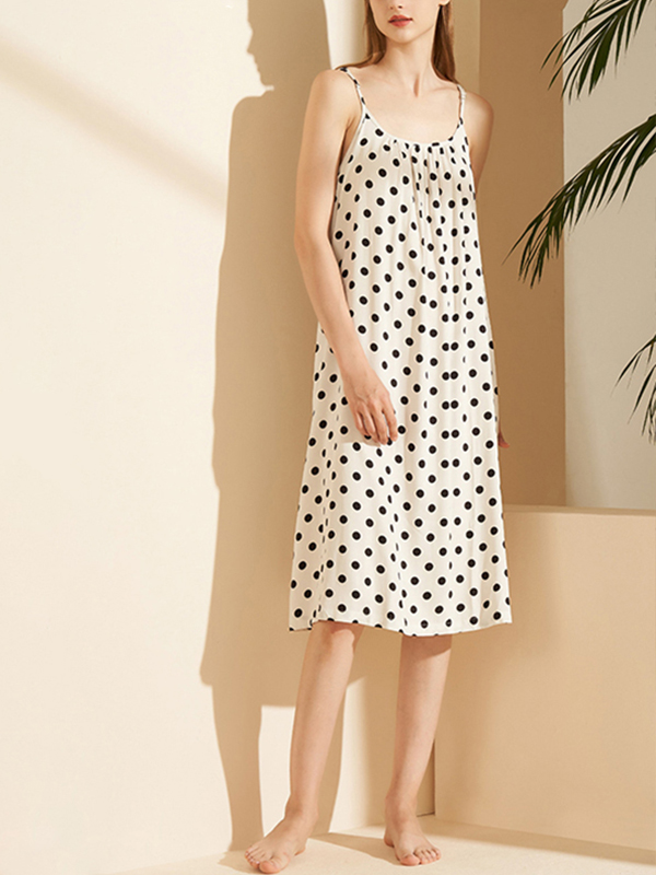 White Polka Dots Printed Sleepdress