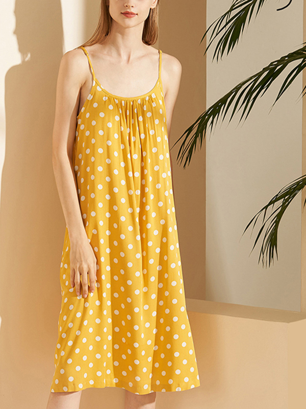 Yellow Polka Dots Printed Sleepdress