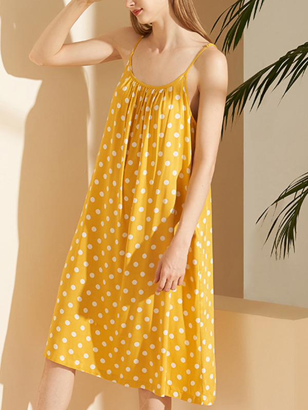 Yellow Polka Dots Printed Sleepdress