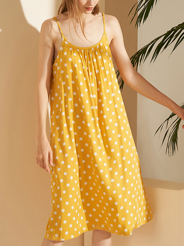 Yellow Polka Dots Printed Sleepdress