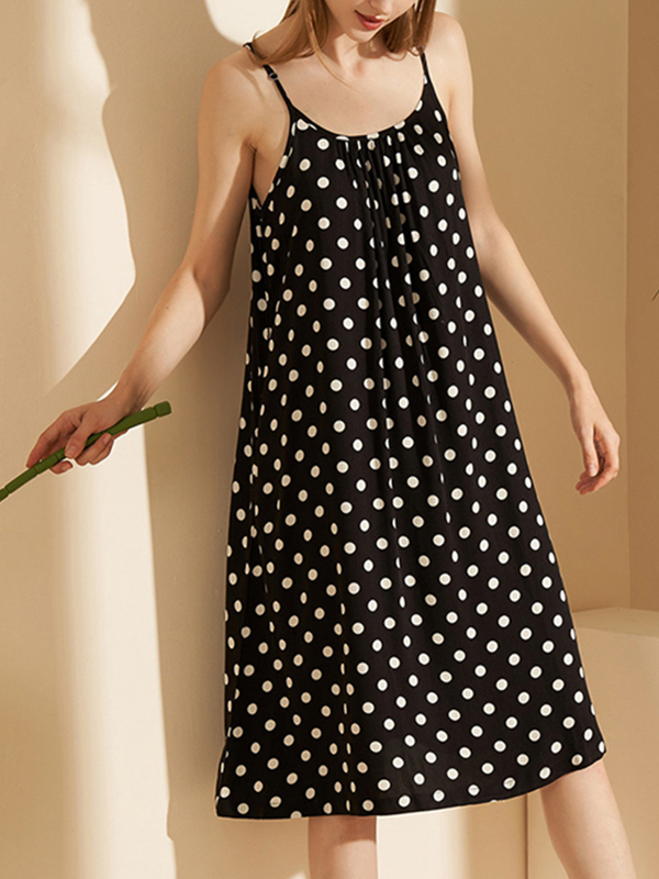 Black Polka Dots Printed Sleepdress