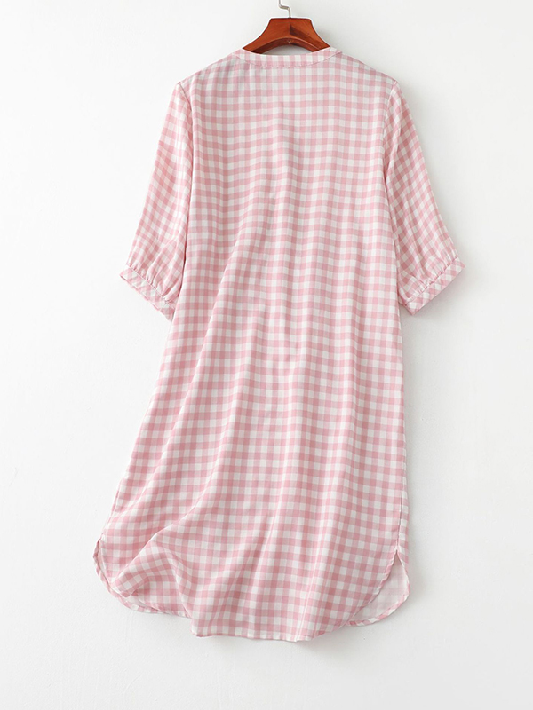 Pink Plaid Printed Half Sleeves Sleepdress