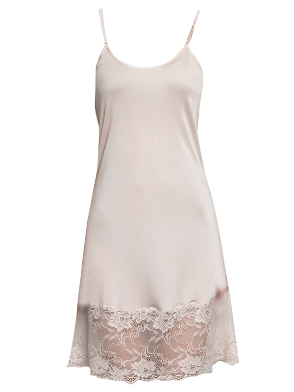 Nude Silk Sleepdress with Eyelash Lace Detail