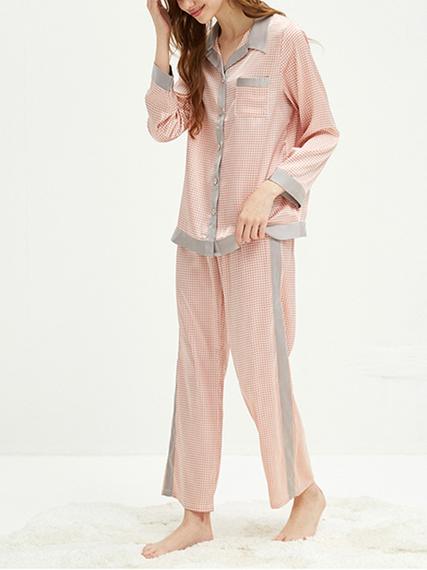 Pink Houndstooth Printed Pajama Set