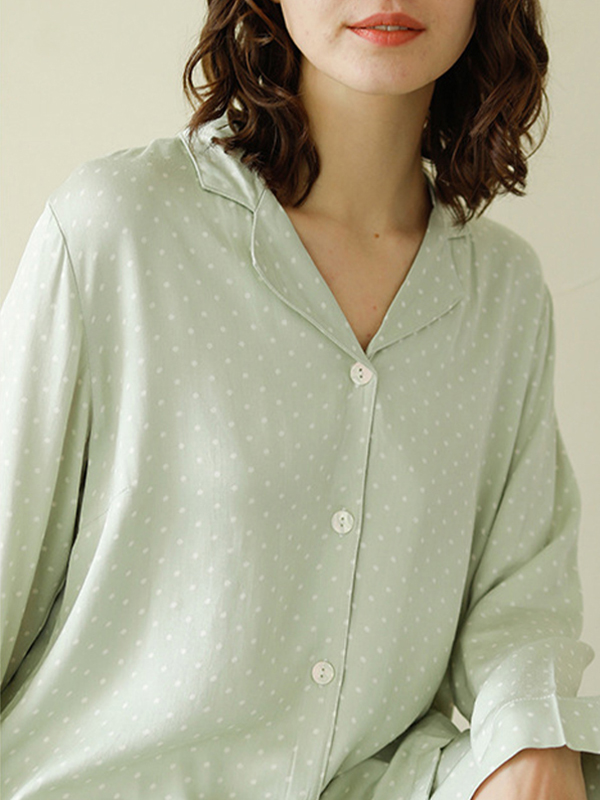 Light Green Polka Dots Printed Pajama Set