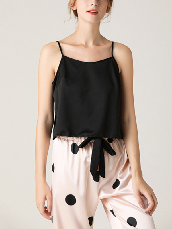 Black Camisole Pajama Set with Polka Dots Printed Pants