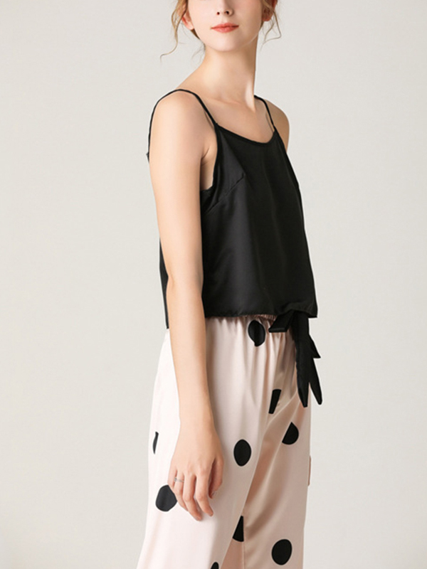 Black Camisole Pajama Set with Polka Dots Printed Pants