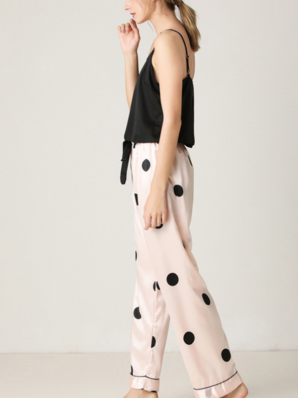 Black Camisole Pajama Set with Polka Dots Printed Pants