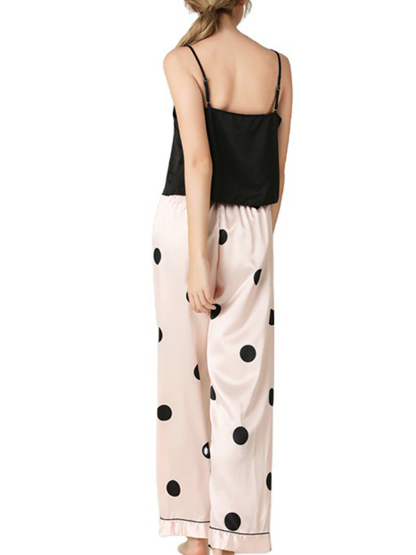 Black Camisole Pajama Set with Polka Dots Printed Pants