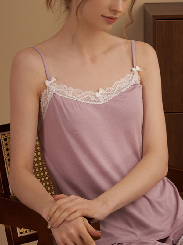 Lilac Lace Trimmed Camisole Set