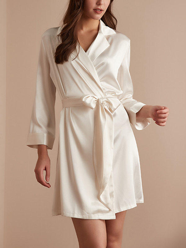 White Satin Tie Waist Robe