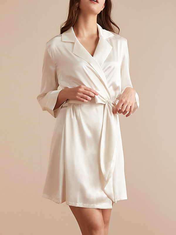 White Satin Tie Waist Robe