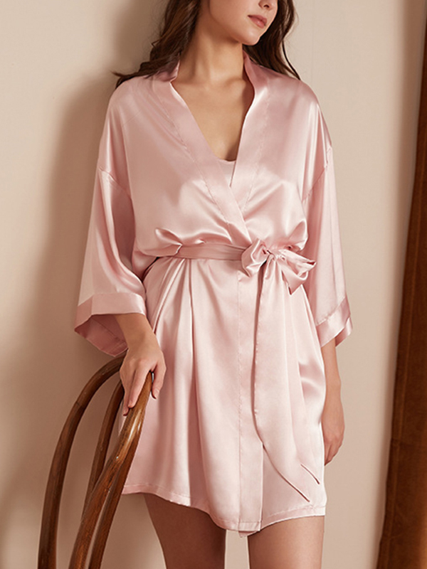 Pink 3- Piece Satin Pajama Set