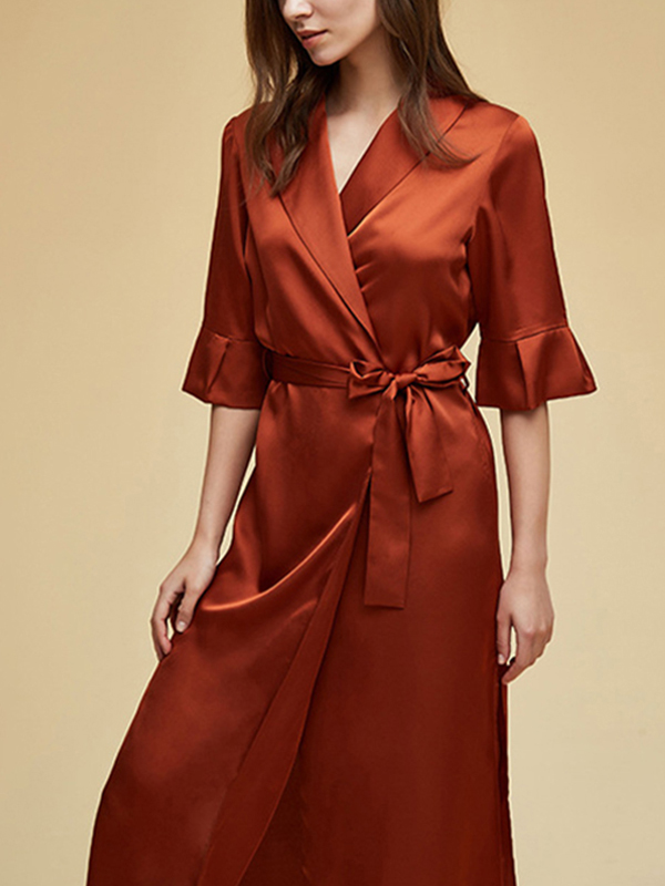 Caramel Satin Half Sleeves Side Split Robe