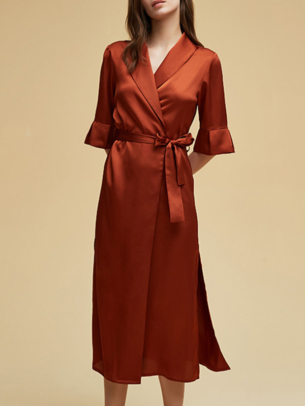 Caramel Satin Half Sleeves Side Split Robe