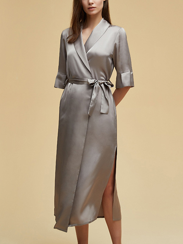 Gray Satin Half Sleeves Side Split Robe