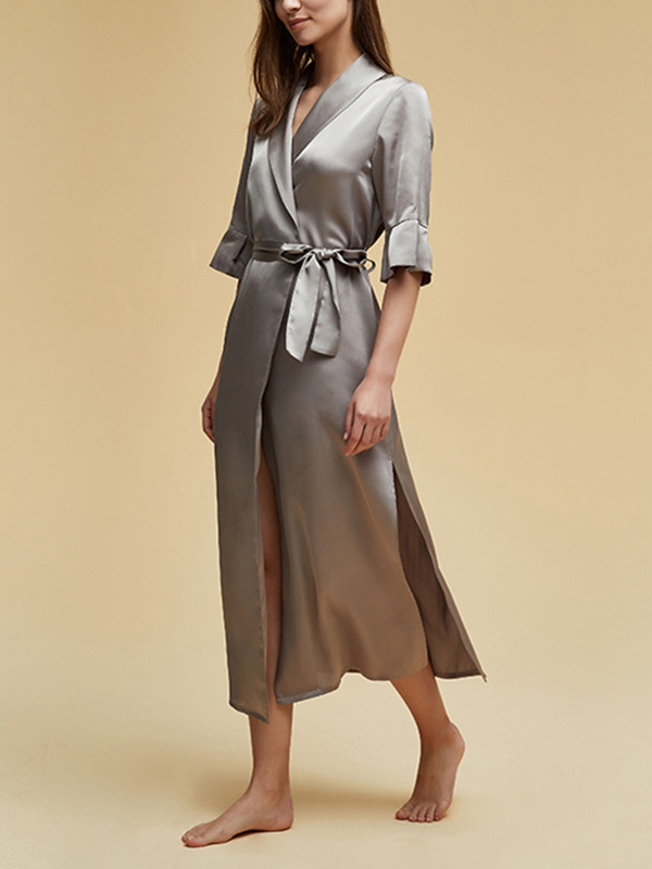 Gray Satin Half Sleeves Side Split Robe