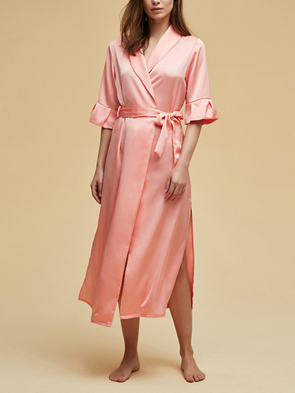 Pink Satin Half Sleeves Side Split Robe