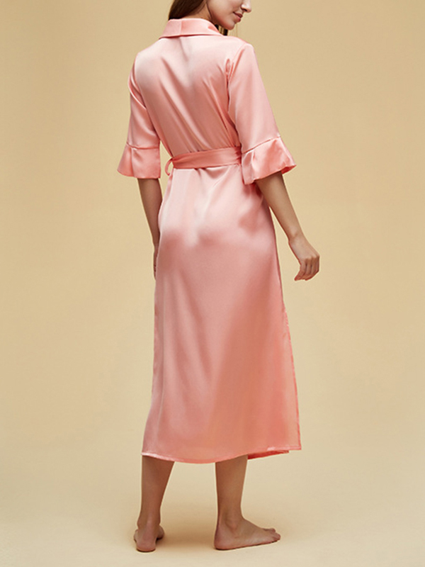 Pink Satin Half Sleeves Side Split Robe