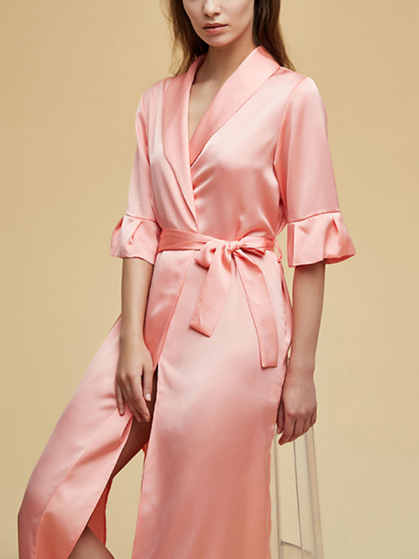 Pink Satin Half Sleeves Side Split Robe