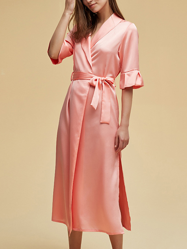 Pink Satin Half Sleeves Side Split Robe