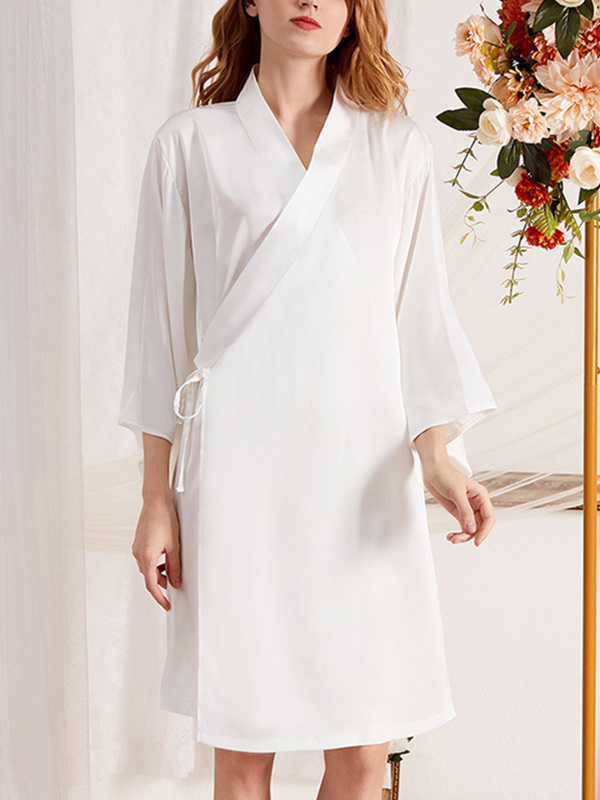 White Satin Kimono Style Robe