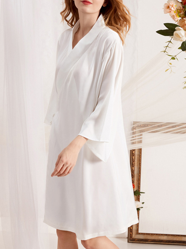 White Satin Kimono Style Robe