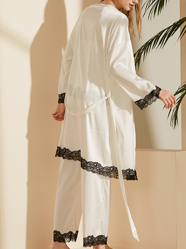 White Lace Trimed Pajama Set