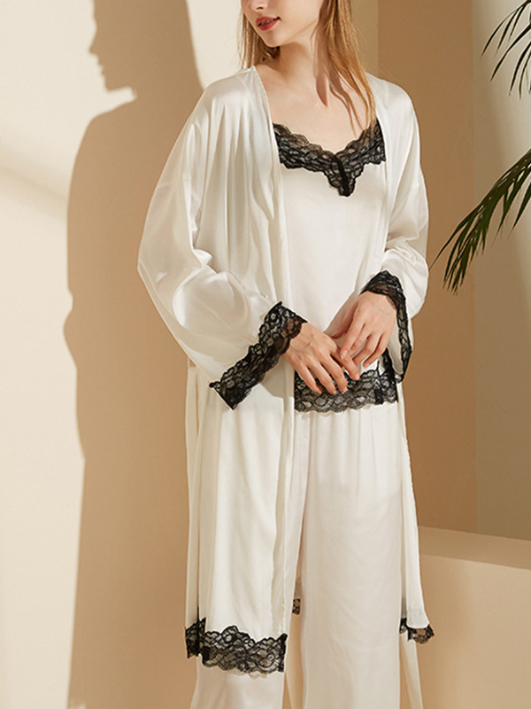 White Lace Trimed Pajama Set