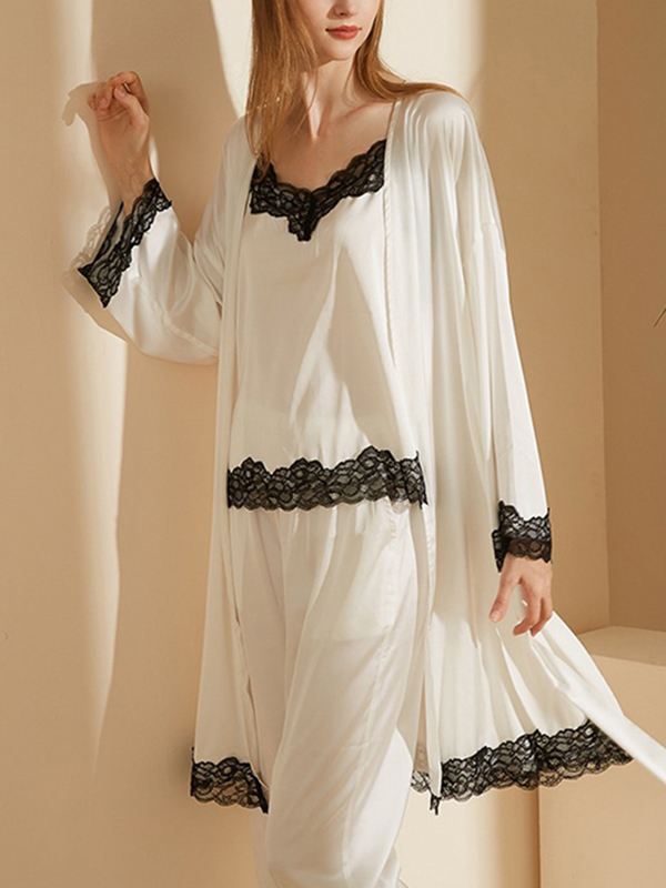 White Lace Trimed Pajama Set