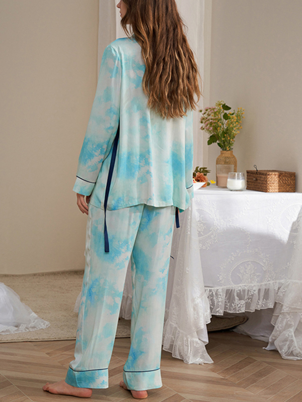 Blue Tie-dye Printed Pajama Set